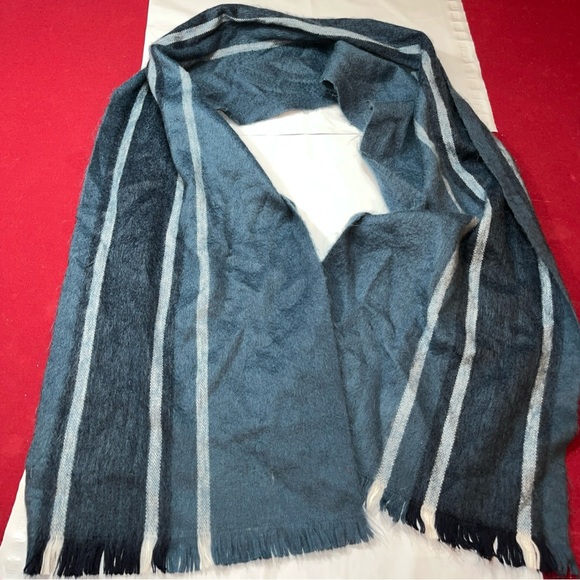 Pokoloko ALPACA LONG BLUE Scarf White Stripe Ecuador Unisex 13"x76" Soft Fringe - Picture 7 of 13